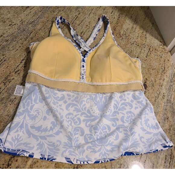 Lands End Women’s 12 Tankini Blue white Damask Flower Padded - Picture 10 of 14